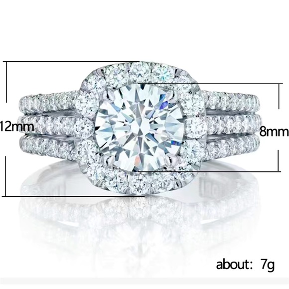 ♥️Luxury, promise, ring, silver plated, three layers Zircon, round stone center - Picture 6 of 9